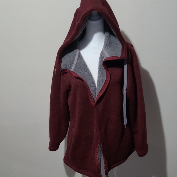 Stillwater Supply Co. Sherpa Lined Full Zip Fleece Hoodie Jacket XL Burgundy - Picture 6 of 6
